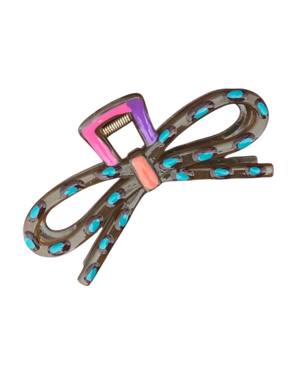 NEW Romantic Brown Bow Hair Clip Blue Polka Dot Purple Pink Accent Spring Clasp